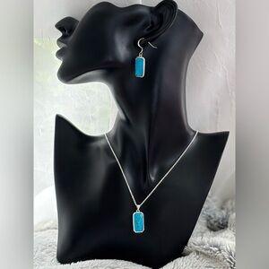 Turquoise Hammered Silver Necklace & Earring Set